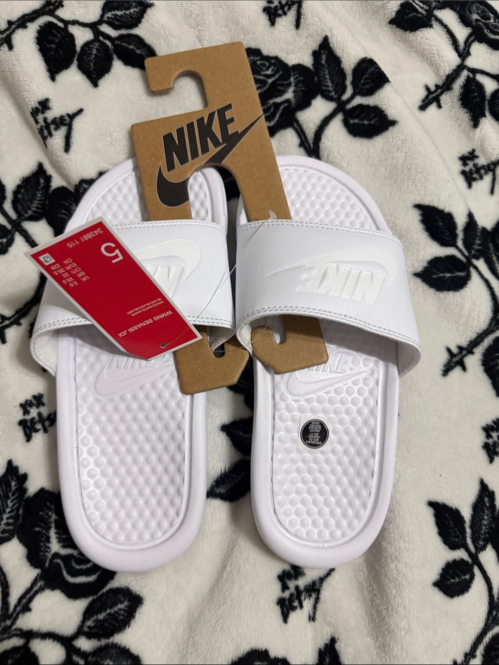 Nike White Kids Slide Sandals with Embossed Logo